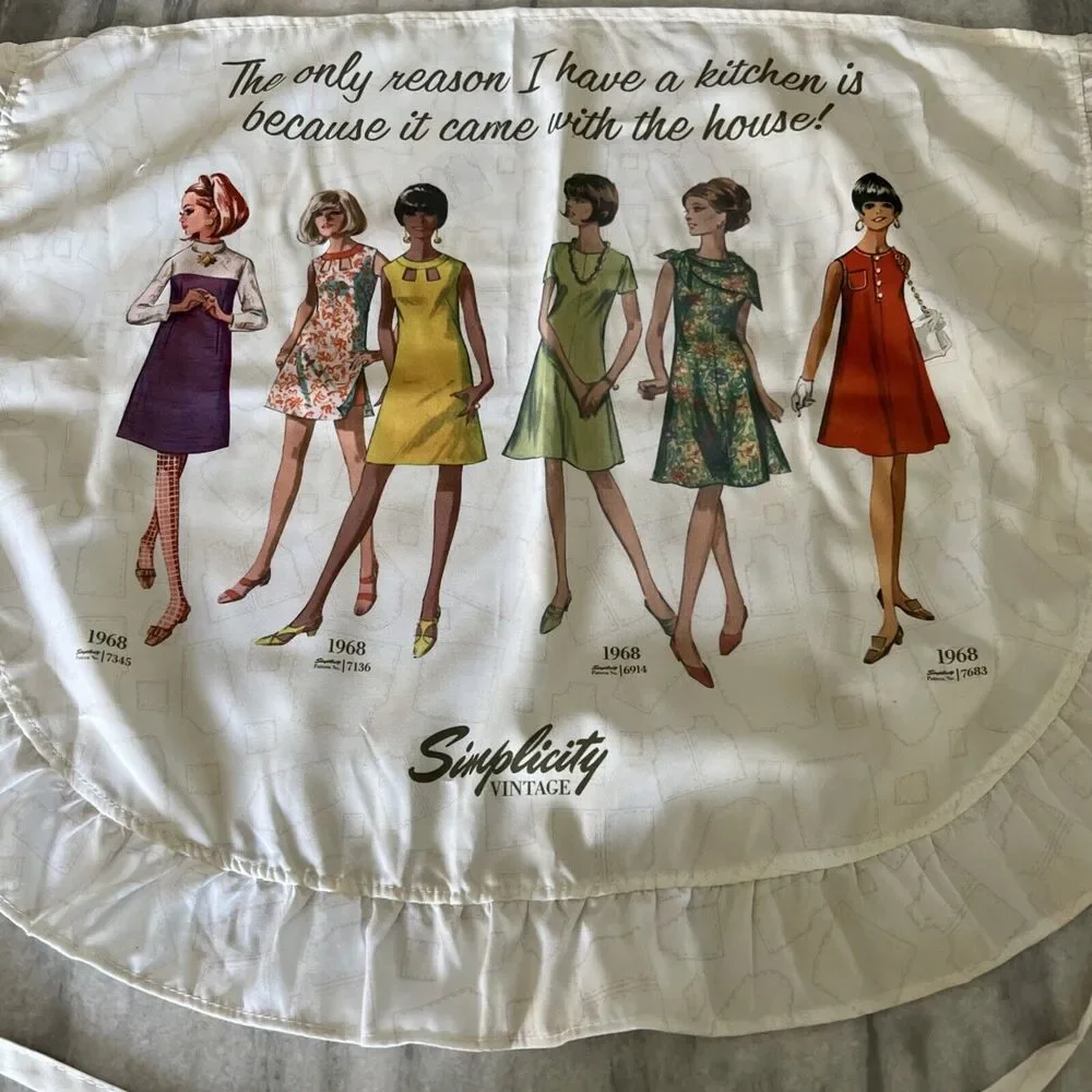 Retro Look Vintage SIMPLICITY ladies Dresses Decades Half APRON Pinup Ruffle